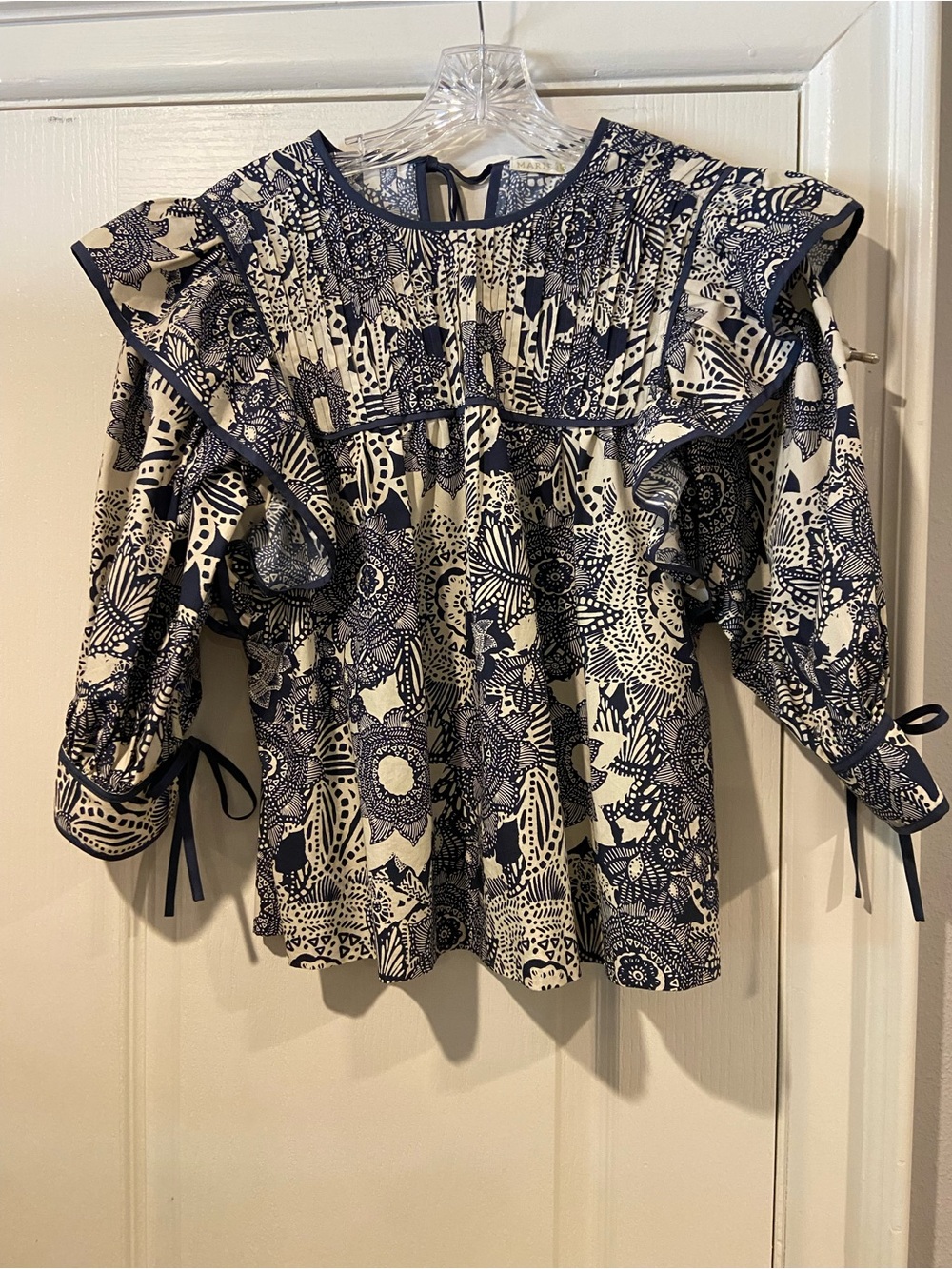 Marie Oliver Navy & White Ruffle-Yoke Floral Print Blouse